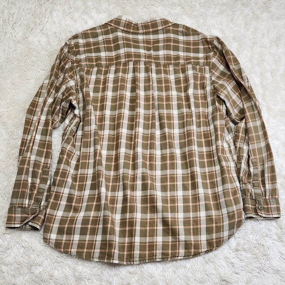 REI Co-Op Northwoods Button-up Shirt Tan Green Pink Sz Large Plaid 100% Cotton - Picture 4 of 11